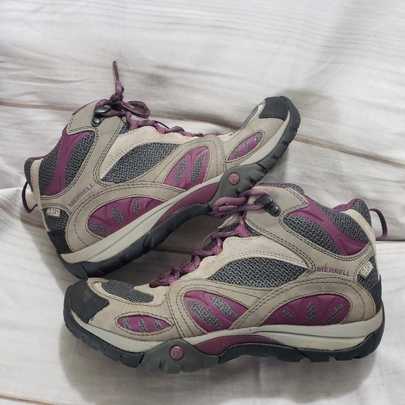 Merrell Castle Rock Gray Purple Hiking Boots Womens Size 8.5 Waterproof Lace Up - Picture 11 of 12
